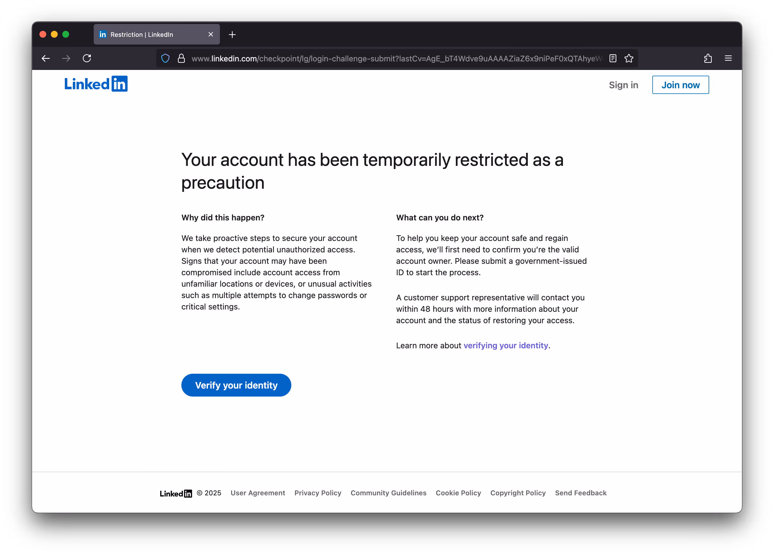 LinkedIn's identity verification page demanding a government ID upload